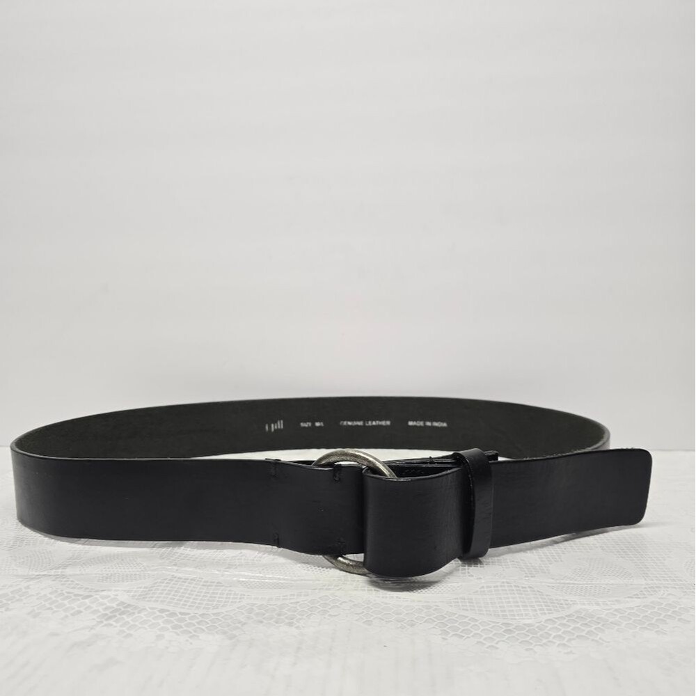 J Jill Genuine Black Leather Loop Buckle Waist Wide Belt Womens M/L Preppy Boho